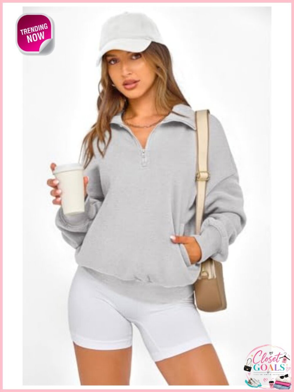 Women's Oversized Half Zip Fleece Sweatshirt Pullover with Pockets - Picture 3 of 6